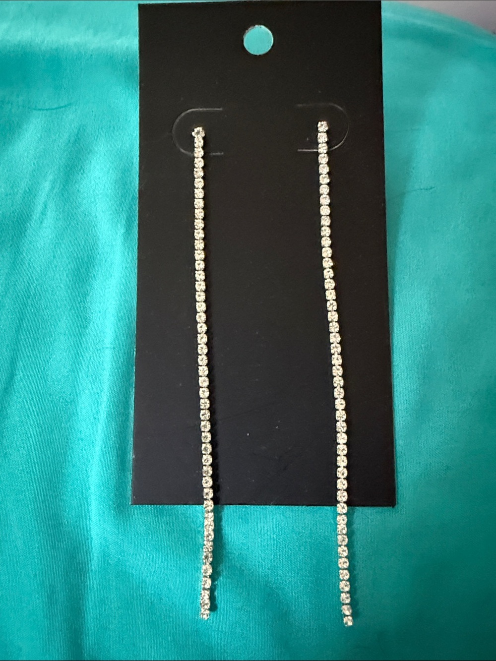 New Dainty Long Crystal Drop Earrings - Silver 4.5” long